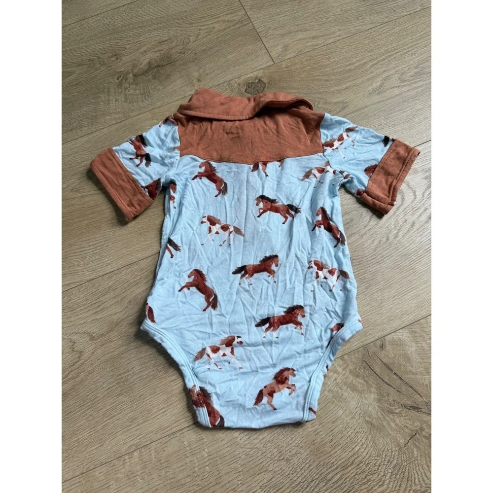 EUC Baby boy Angel Dear Buckaroo Western horse collared bodysuit bamboo 12-18M